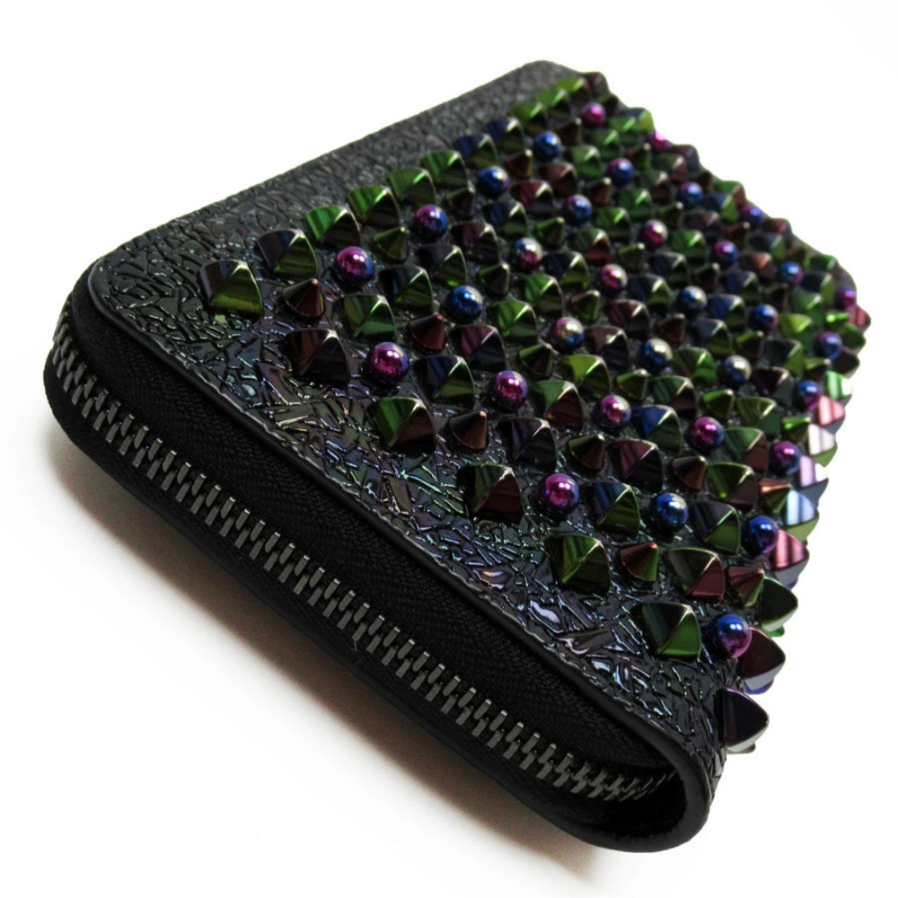Christian Louboutin Vernis Leather Metal Patent Wallet Zip Round Long Black